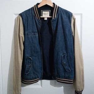 Vintage Denim Varsity Bomber Jacket